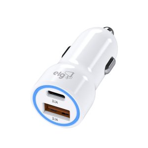 Carregador Veicular Saída USB-A e USB-C – Branco