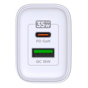 Carregador de Parede GaN Saída USB-A e USB-C – Branco